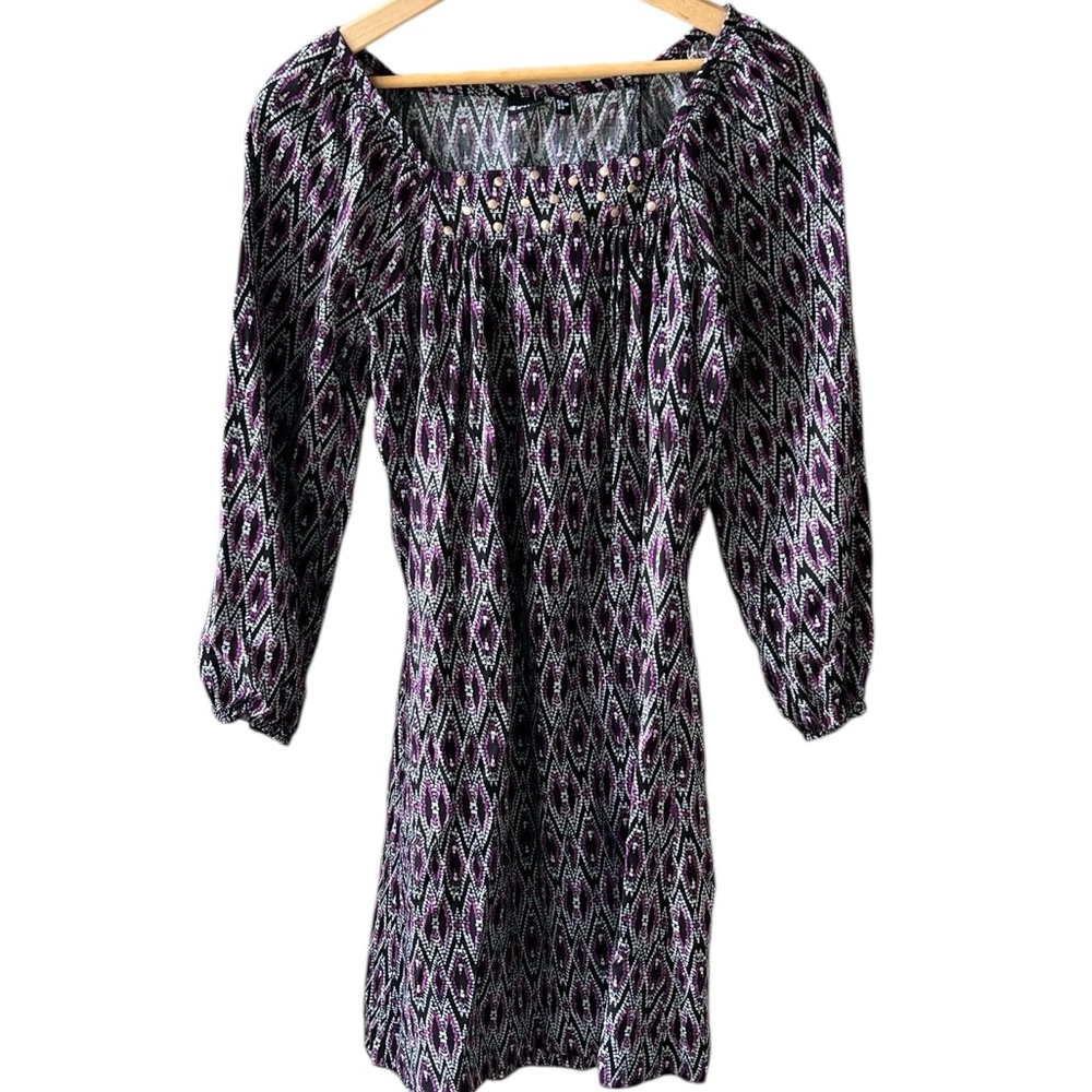 Cruel Girl Like New S Ikat Print Western Peasant Mini Dress Purple